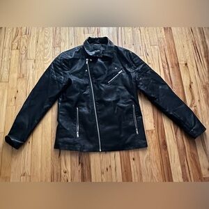 Only & Sons EST MMXII Mens Black Faux Leather Motorcycle Jacket Size XL